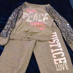 Glittery shirt and sweatpants